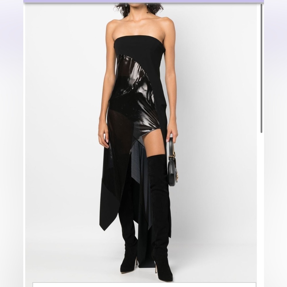 MUGLER Lacquered Asymmetric Strapless Silk Blend Gown